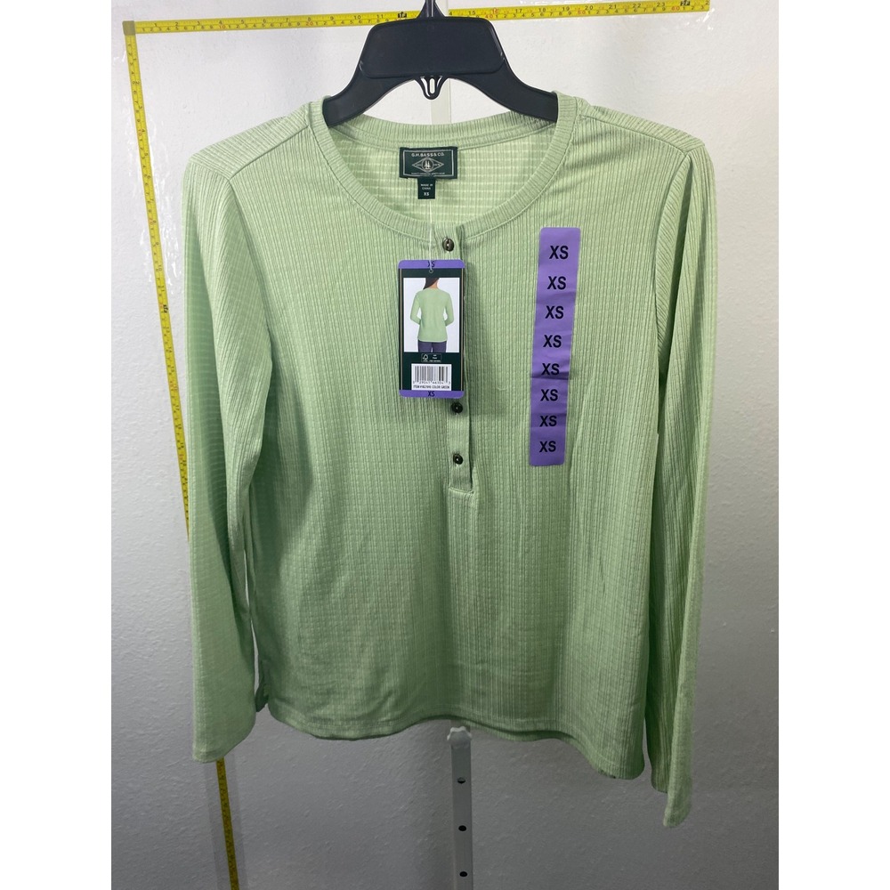 GH Bass Womens Green Ribbed Knit Long Sleeve Henley Top XS NWT 1827010